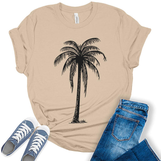 Beach Shirts for Women Palm Tree T Shirts Trendy Summer Tops Vintage Graphic Tees