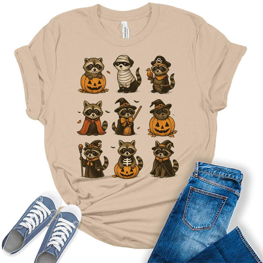 Raccoon Halloween Shirts For Women Cute Funny Bella Plus Size Tops