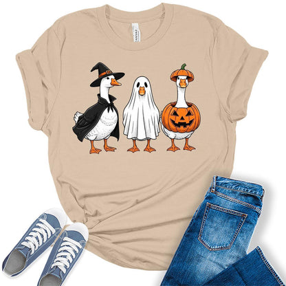 Goose Halloween Shirt Womens Funny Pumpkin Ghost Fall Cute Plus Size Vintage Graphic Tees