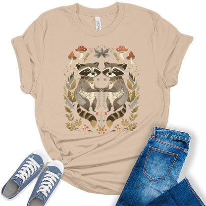 Womens Raccoon Shirt Cottagecore Clothing Cute Short Sleeve Bella Graphic Tees Plus Size Summer Tops