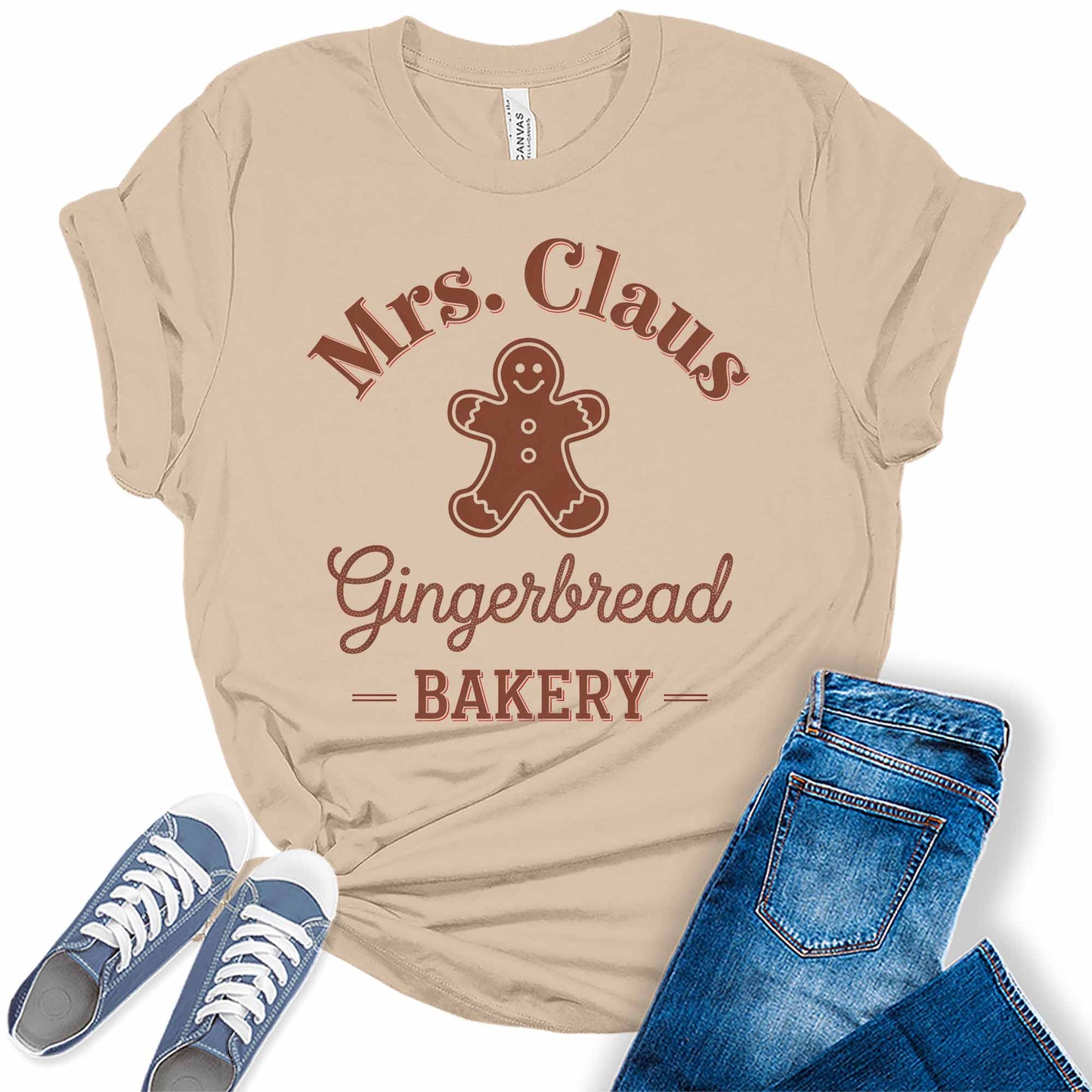 Women's Gingerbread Bakery Mrs. Claus  Christmas Graphic Tees