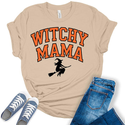 Women's Halloween Witchy Mama Shirt Short Sleeve Graphic Tees