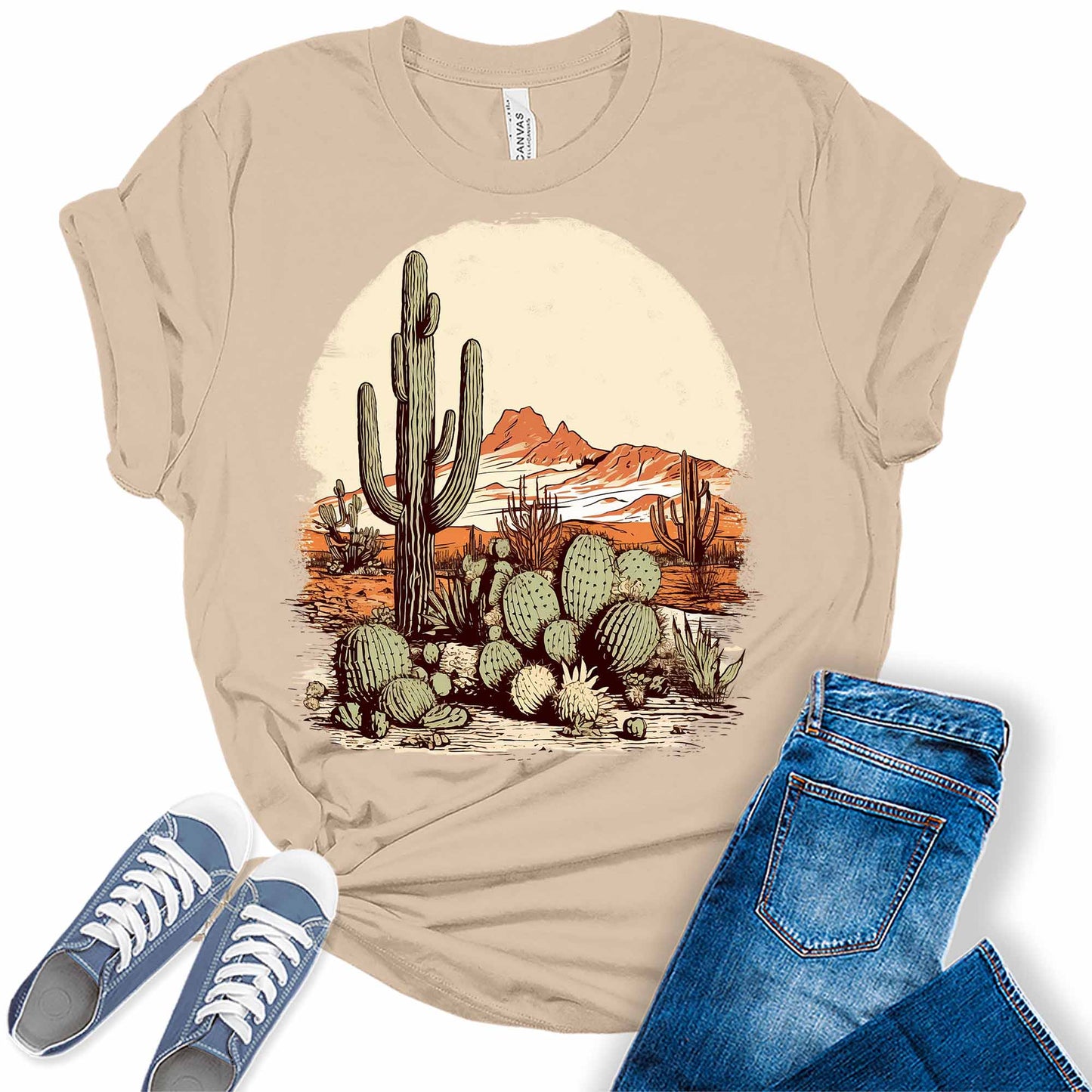 Country Concert Tops for Women Desert Cactus Western T Shirts Plus Size Summer Graphic Tees