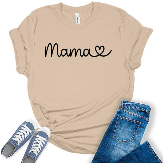 Women's Mama Letter Print Shirts Graphic Tees Bella Plus Sized Tops
