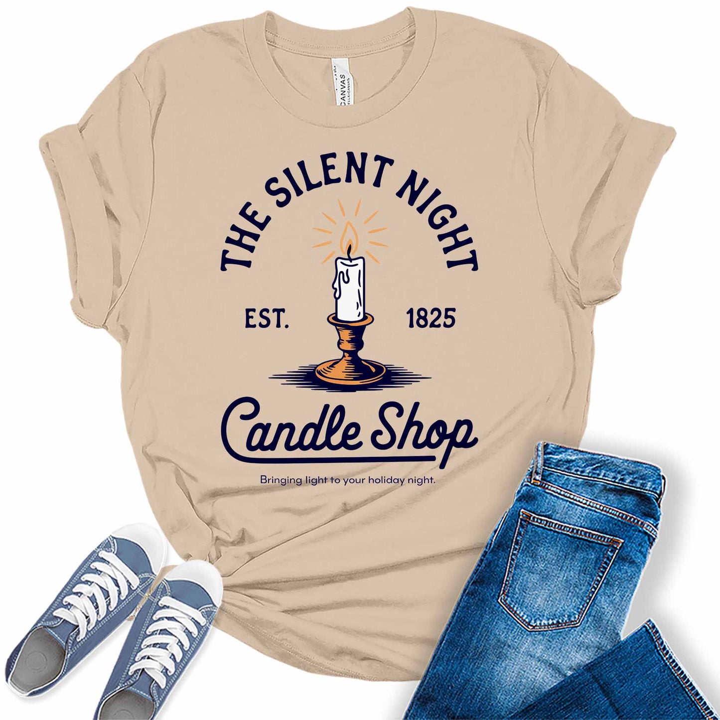 Women's Silent Night Candle Shop Christmas Graphic Tees