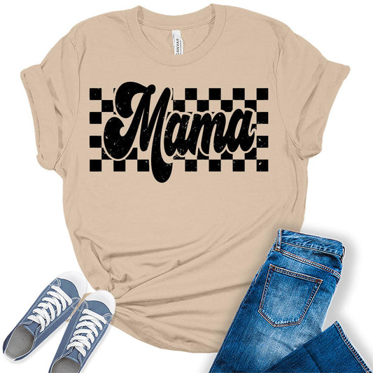 Mama Shirt Retro Mom T Shirt Black Letter Print Mothers Day Vintage Graphic Tees for Women