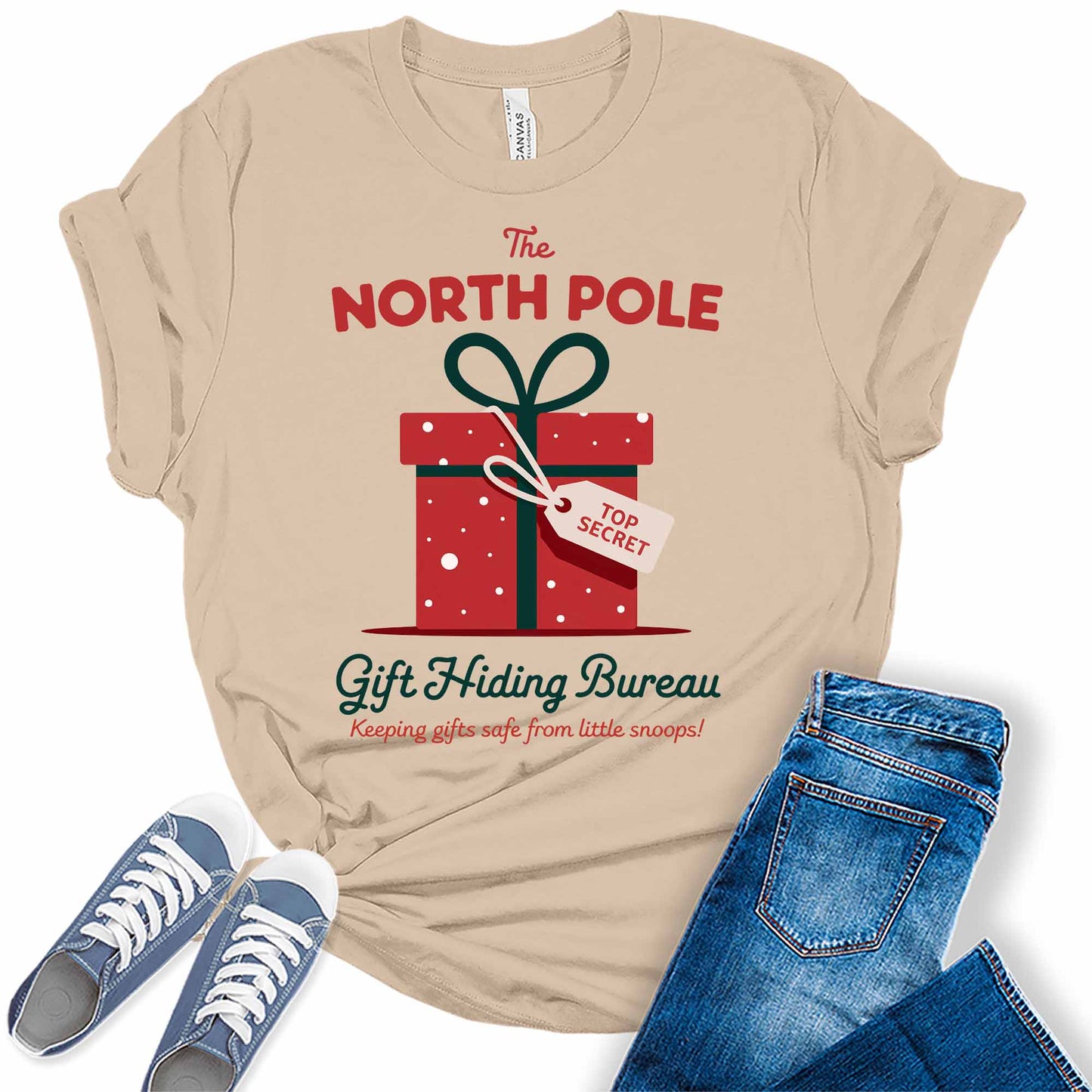 Women's North Pole Gift Hiding Bureau Graphic Tees