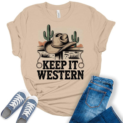 Western Outfit For Women Cowgirl Shirts Rodeo Keep It Western Graphic Tees Bella Plus Sized Tops