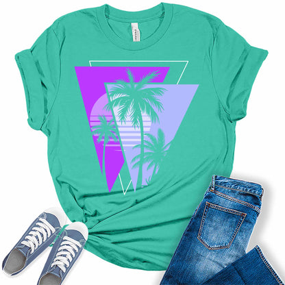 Palm Trees 80s Summer Vacation Beach Graphic Tees for Women