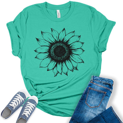 Women's Sunflower T Shirts Short Sleeve Tees Graphic Loose Summer Tops