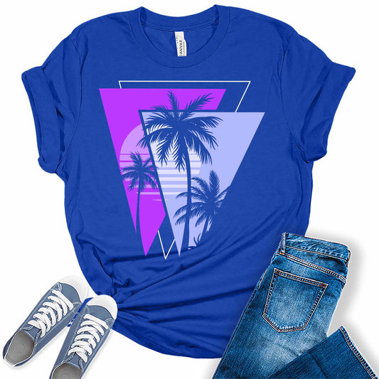 Palm Trees 80s Summer Vacation Beach Graphic Tees for Women