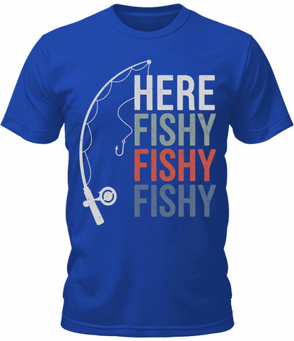 Men's Here Fishy Fishy Fishy Graphic Tee Cool Premium Fishing Tshirt