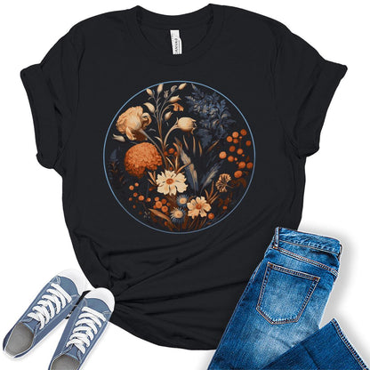 Floral Shirts Womens Graphic Tees Vintage Wildflower Spring Cottagecore Aesthetic T Shirts Bella Summer Tops