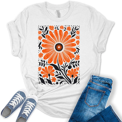 Spring Blooms Floral Graphic Tees For Women