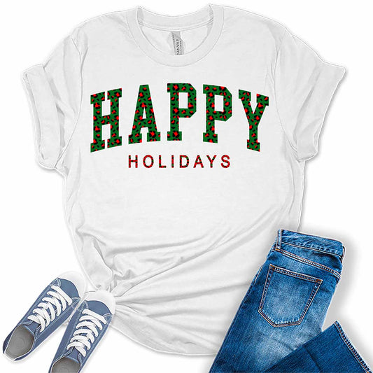 Happy Holidays Leopard Plaid Shirt For Women