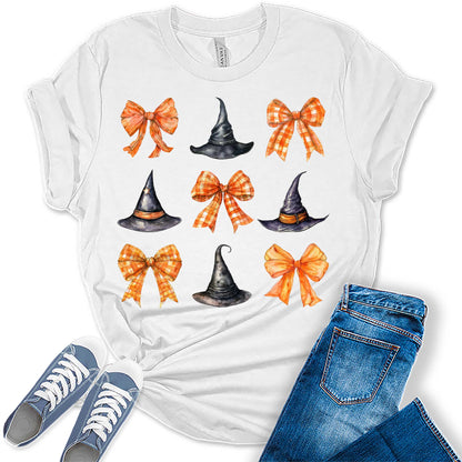 Witch Hat Coquette Halloween Graphic Tees for Women