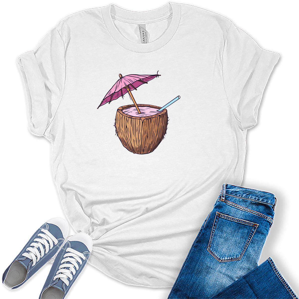 Summer Beach Umbrella Coconut Graphic Tees For Women