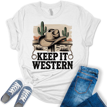 Western Outfit For Women Cowgirl Shirts Rodeo Keep It Western Graphic Tees Bella Plus Sized Tops
