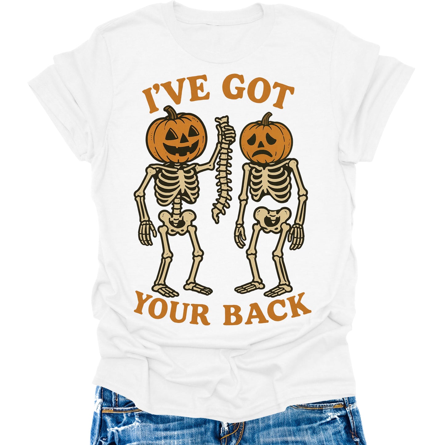 I've Got Your Back T- Shirt Halloween Skeleton Pumpkin Shirts Womens Fall Cute Graphic Tees