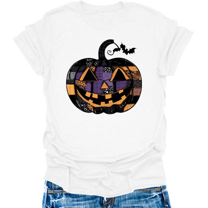 Halloween Pumpkin Cute Jack-O-Lantern Shirts for Women and Men, Casual Graphic Short Sleeve T-Shirt, Letter Print Short Sleeve Tee