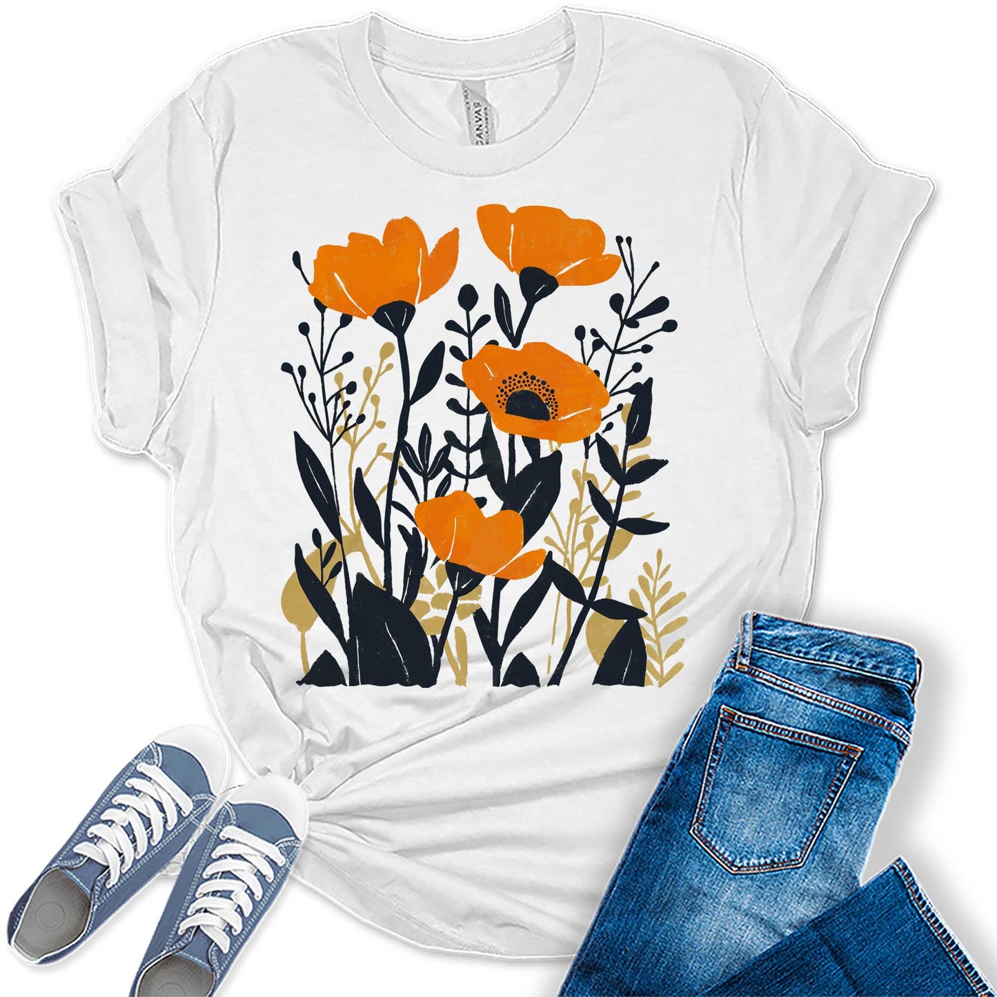 Boho Shirt Wildflower Vintage Graphic Tees for Womenpring Short Sleeve Plus Size Tops