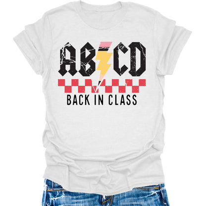 Women Back In Class Shirt Back to School Shirts Teacher T-Shirt ABCD Cute Graphic Tee Short Sleeve Tops