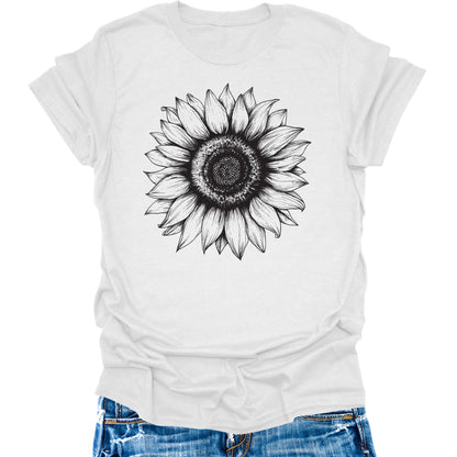 Women's Sunflower T Shirts Short Sleeve Tees Floral Graphic Loose Summer Tops
