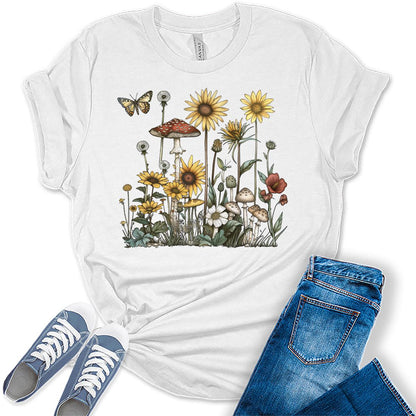 Sunflower Shirts Mushroom Cottagecore Aesthetic Womens Graphic Tees