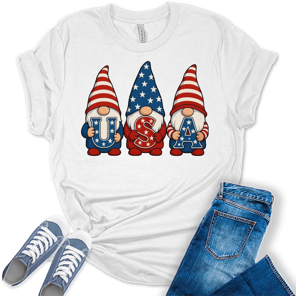 4th of July Shirts For Women Patriotic Graphic Tees USA Gnomes Bella Plus Sized Tops