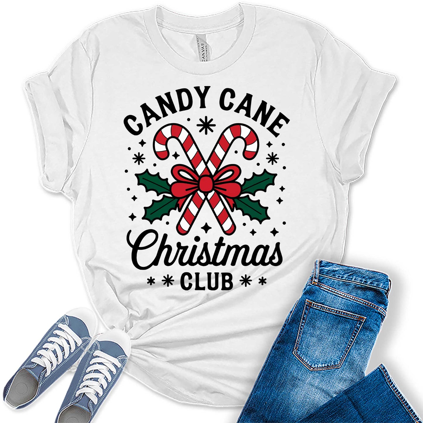 Women's Candy Cane Christmas Club Graphic Tees