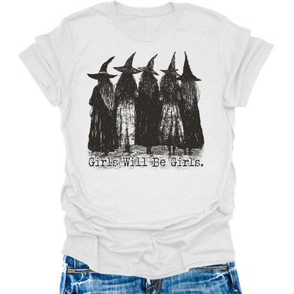 Girls Will Be Girls Halloween Shirts Womens Fall T-Shirts Cute Graphic Tees Thanksgiving Tops