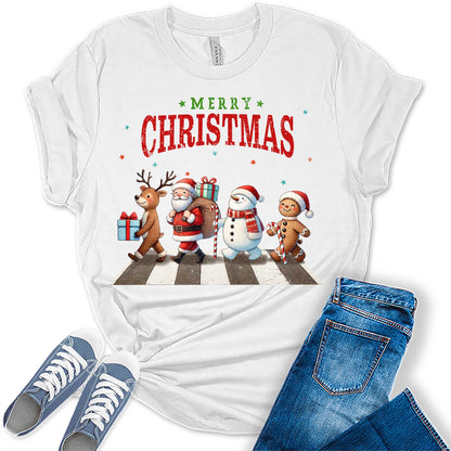 Women's Merry Christmas Shirt Festive Holiday Letter Print Graphic Tees