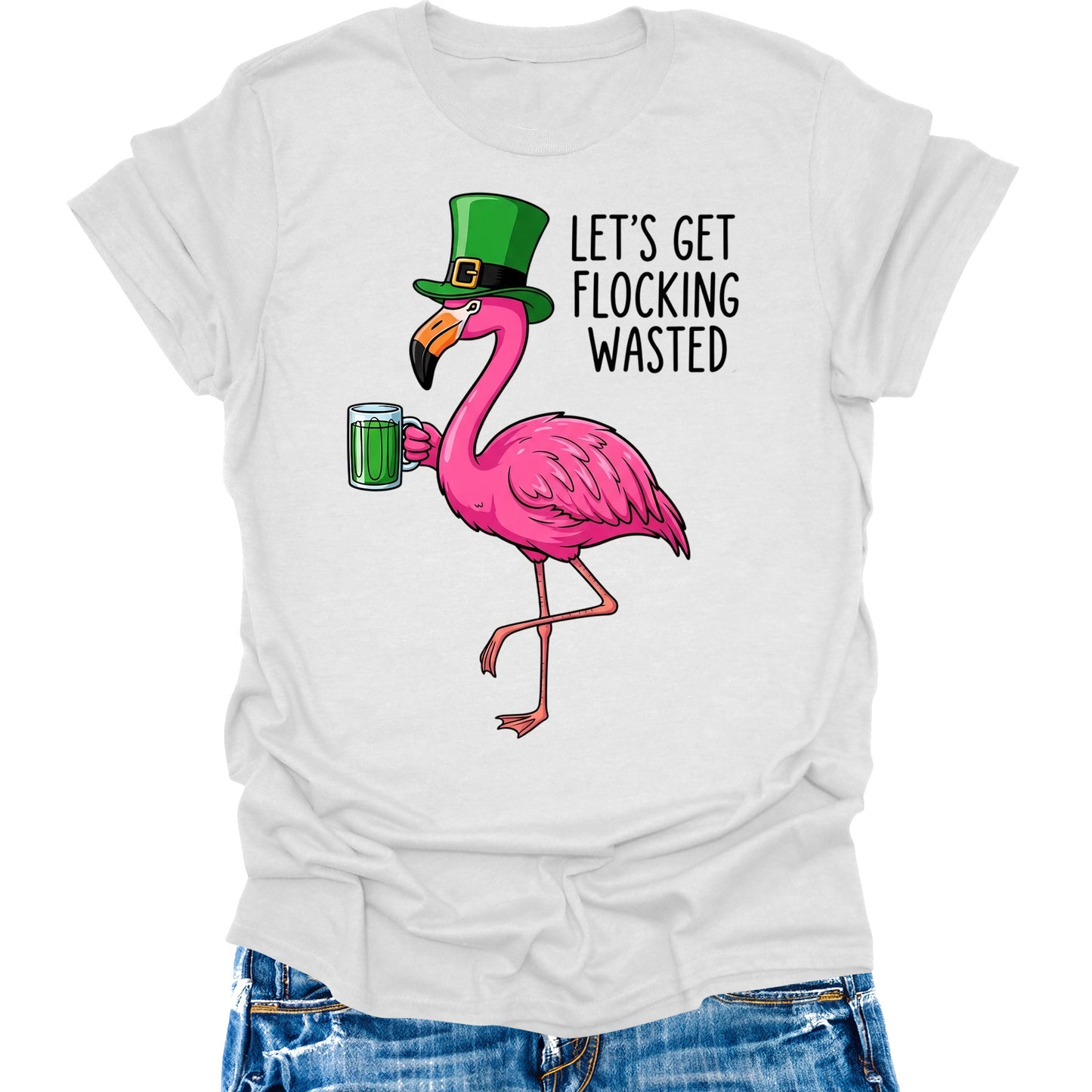 Flamingo Funny St Patricks Day Shirts For Women Cute Irish Graphic Tee Short Sleeve Tops