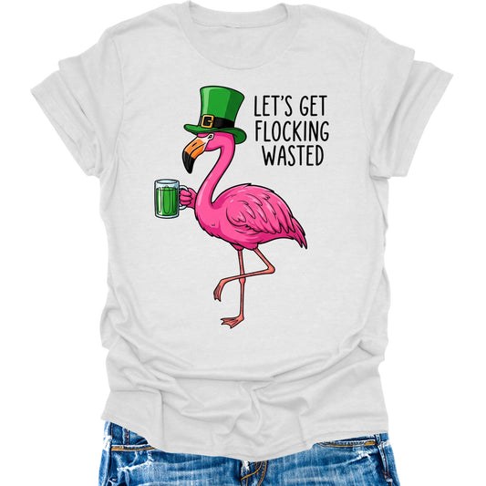 Flamingo Funny St Patricks Day Shirts For Women Cute Irish Graphic Tee Short Sleeve Tops