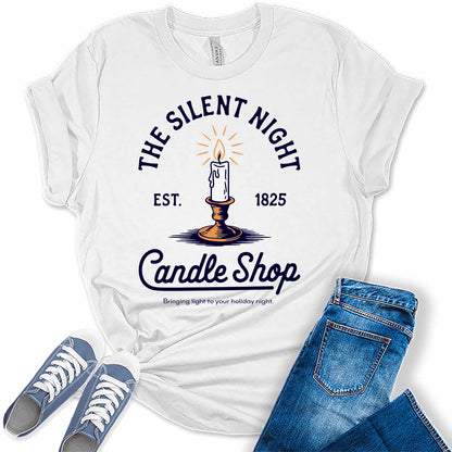 Women's Silent Night Candle Shop Christmas Graphic Tees