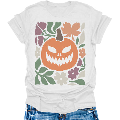 Pumpkin Shirt Womens Halloween Boho Fall T-Shirts Cute Vintage Graphic Tees Thanksgiving Tops
