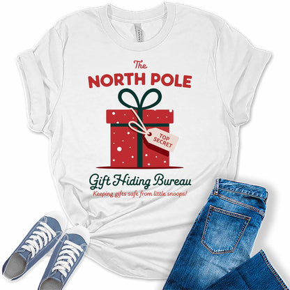 Women's North Pole Gift Hiding Bureau Graphic Tees