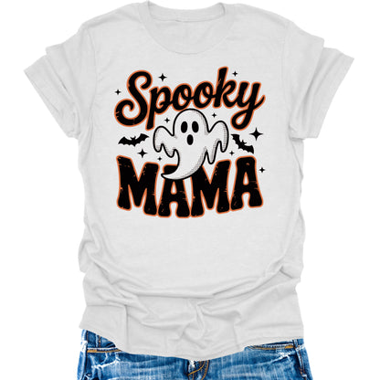 Spooky Mama T-Shirt Halloween Ghost Shirts Women's Fall Cute Graphic Tees