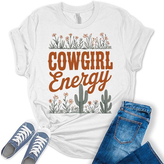 Cowgirl Energy Shirt Western Graphic Tees Bella Plus Sized Womens Tops