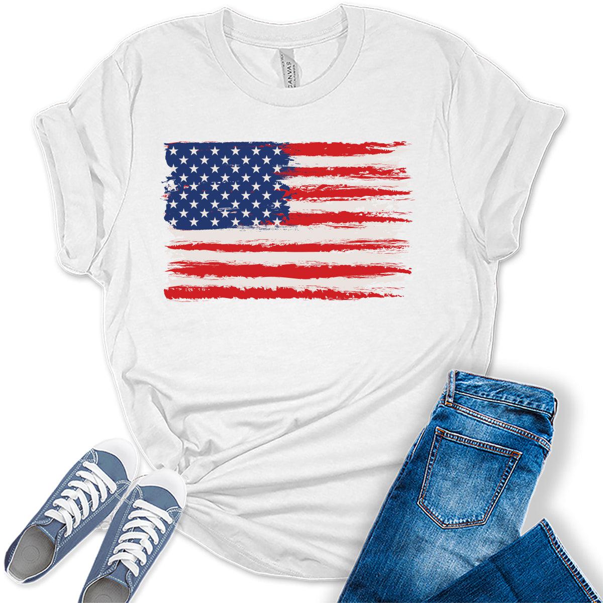 American Flag Shirts Short Sleeve Women Patriotic Shirt 4th of July Tee Tops Crewneck Summer T-Shirt