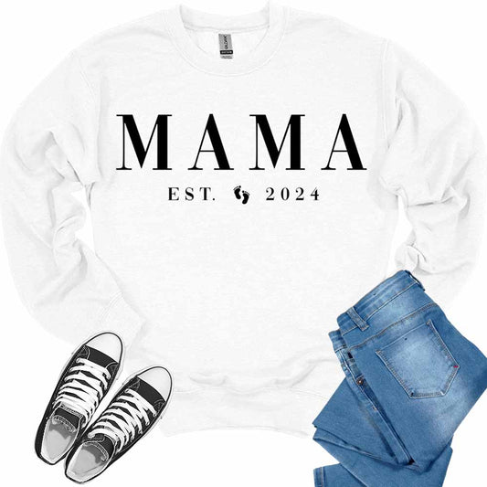 Mama Est 2024 Sweatshirt Cute New Mom Crewneck for Women