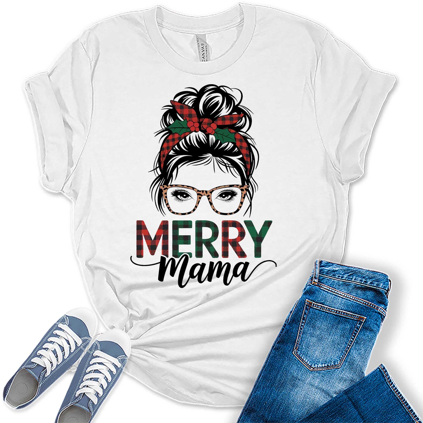 Women's Merry Mama Messy Bun Graphic Tees