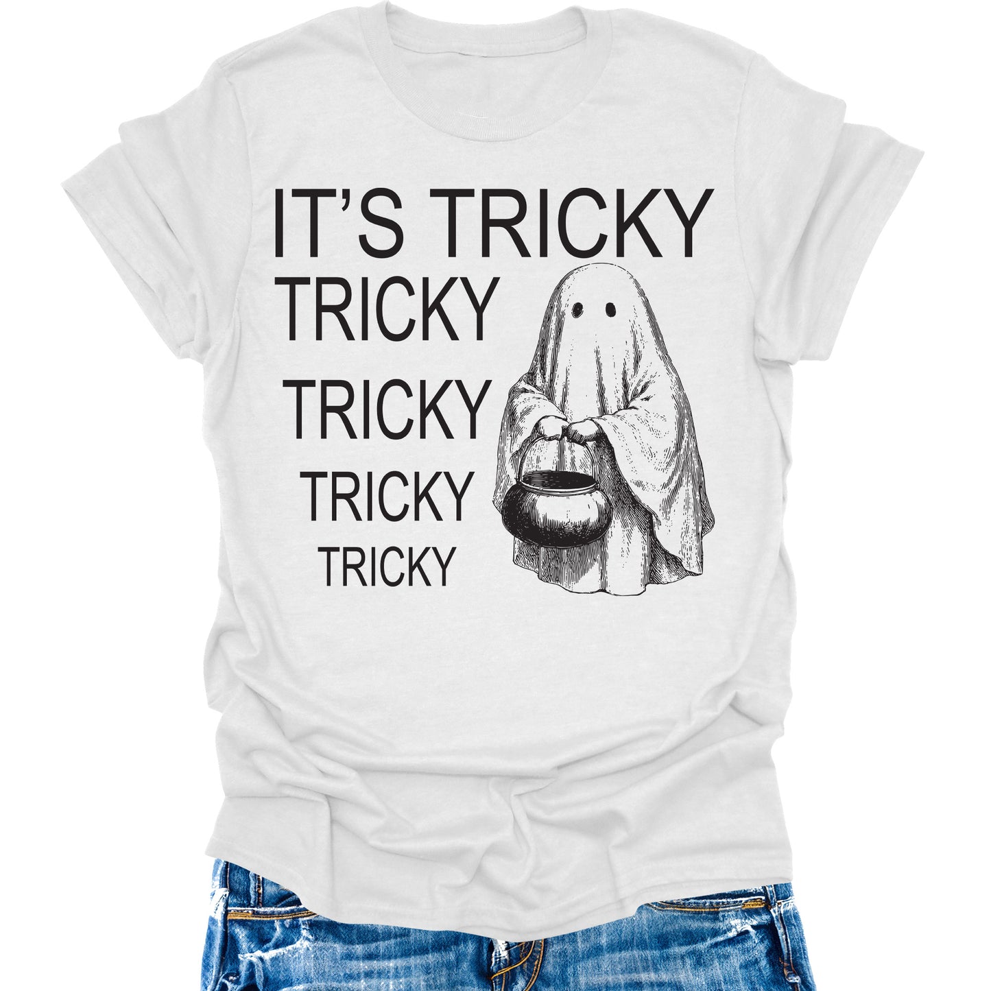 Its Tricky Ghost Shirt Halloween Tees Womens Fall T-Shirts Cute Autumn Graphic Tees