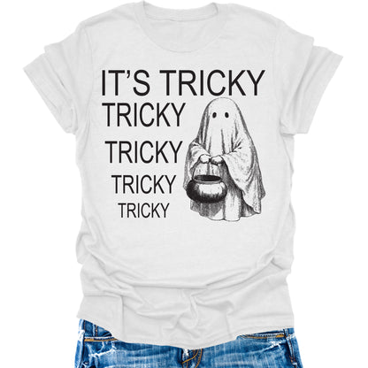 Its Tricky Ghost Shirt Halloween Tees Womens Fall T-Shirts Cute Autumn Graphic Tees