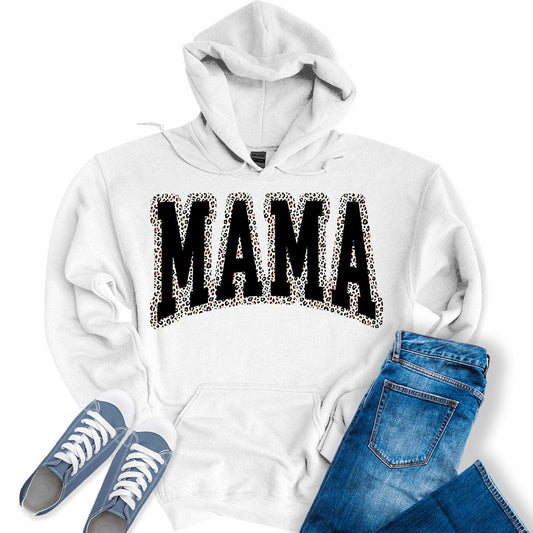 Mama Hoodies for Women Leopard Letter Print Graphic Hooded Sweatshirts