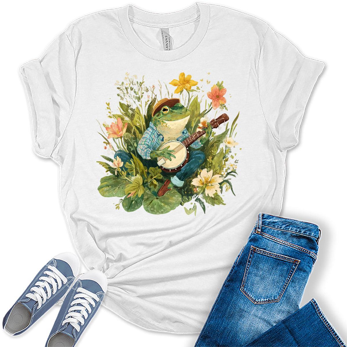 Womens Frog Shirts Wildflower Vintage Graphic Tees Spring Cottagecore T Shirts Bella Summer Tops