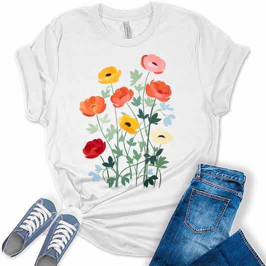 Floral Shirts Wildflower Vintage Graphic Tees Spring Short Sleeve Cottagecore Plus Size Summer Tops