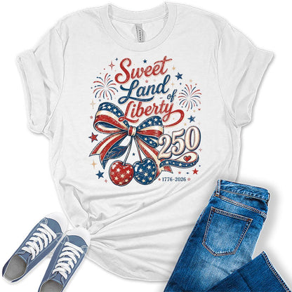 Women's 250th 4th of July Shirts Vintage Patriotic Graphic Tees Short Sleeve Outfit Bella Summer Tops