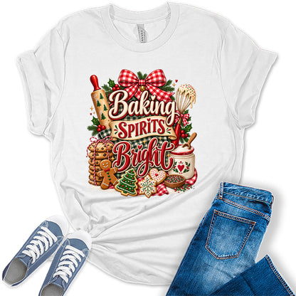 GyftWear Baking Spirits Bright Christmas Baking Women's Graphic Tee Shirt