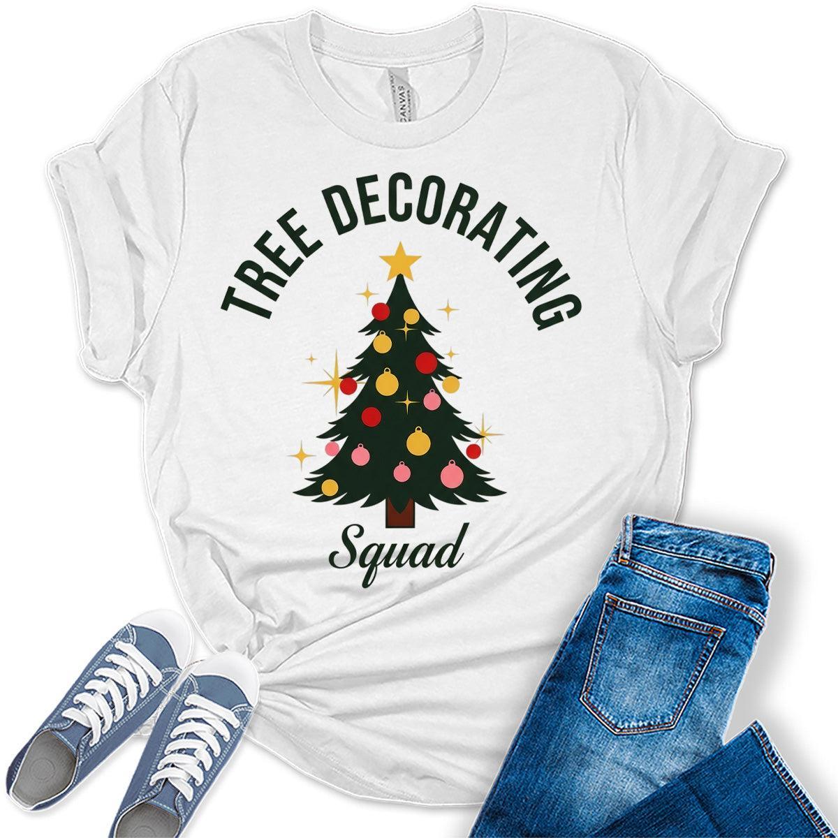 Christmas Shirts For Women Matching Family Christmas Tree Decorating Squad T-Shirts Holiday  Bella Tops